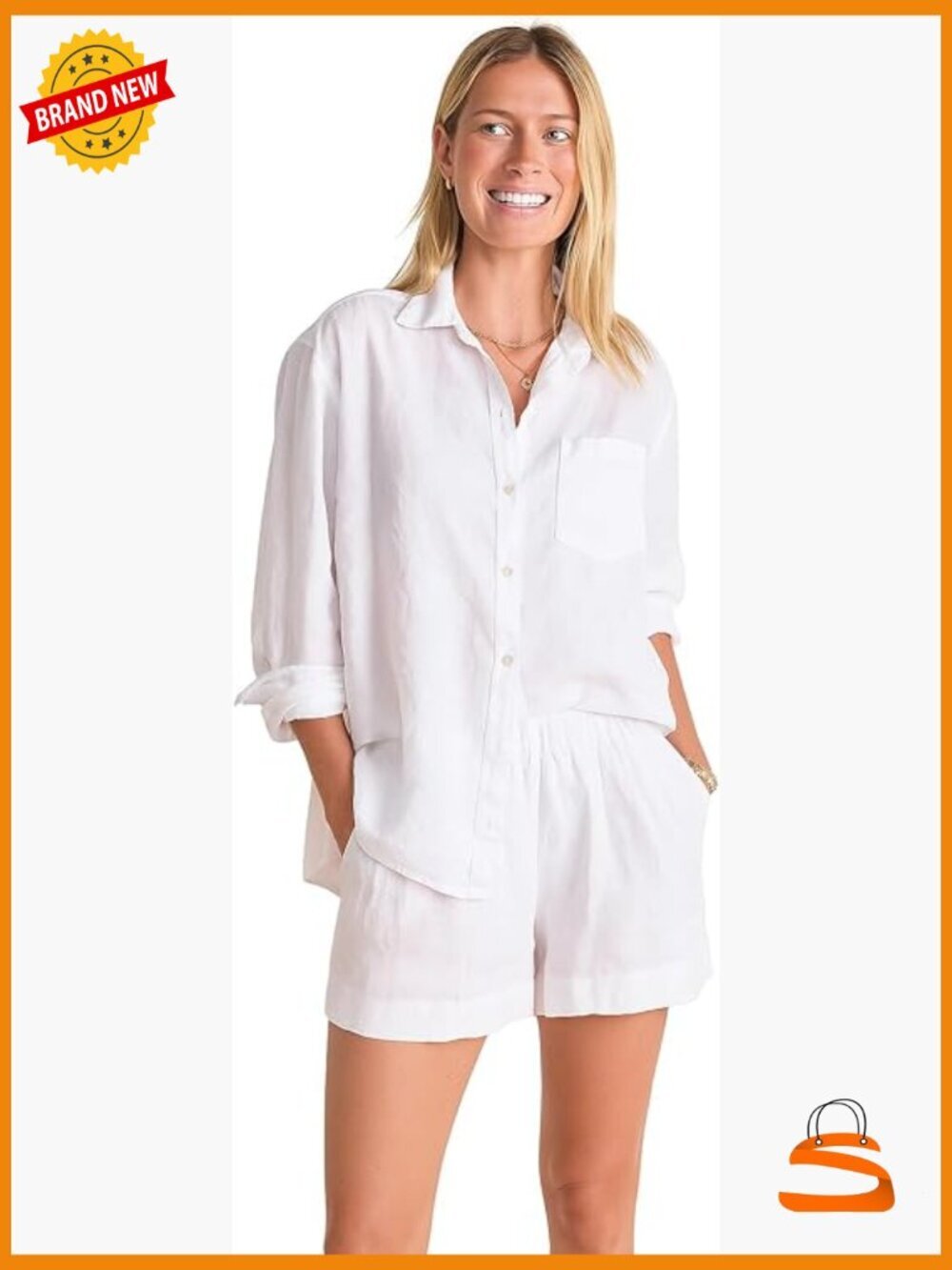 Linen Relaxed Button Down Shirt with Dropped Shoulders